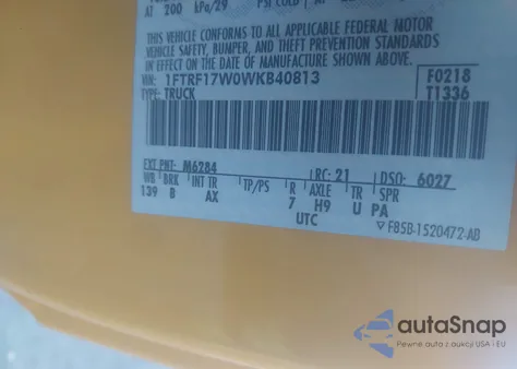 1998 Ford F-150 Lariat/Standard/Xl/Xlt из США, поврежденный, VIN 1FTRF17W0WKB40813